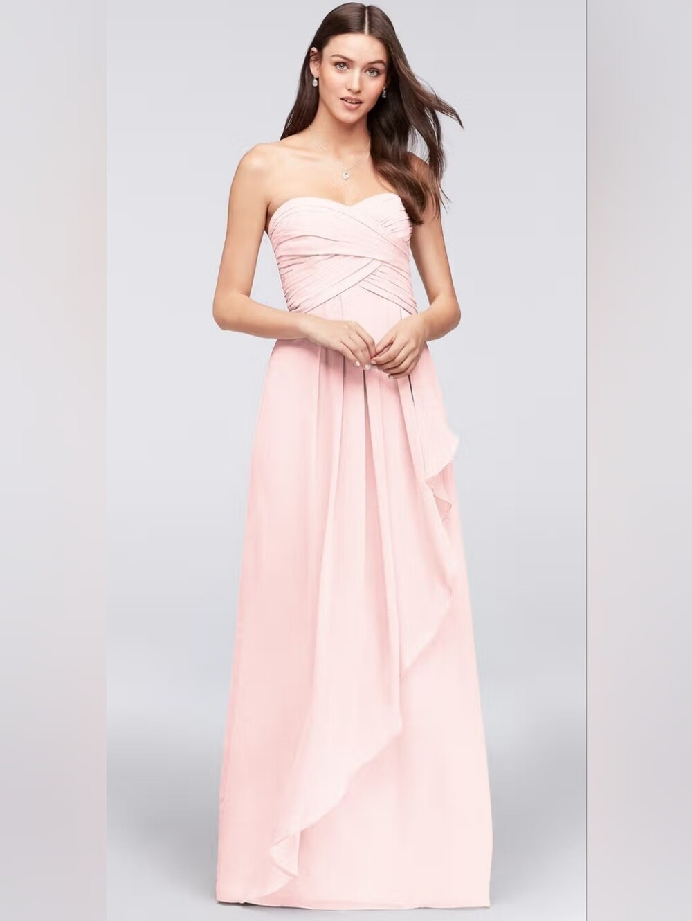 David's Bridal Crinkle Chiffon Gown Cascade Skirt STYLE# W10840 Size 8
